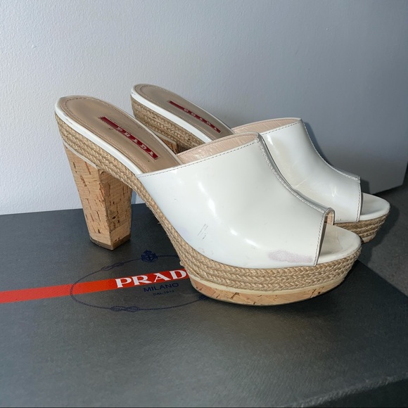 Prada Patent Leather White Cork Sandal (AU… - Picture 1 of 13
